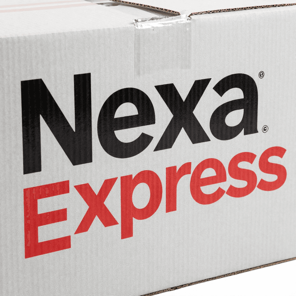 NexaExpress branded corrugated box close-up